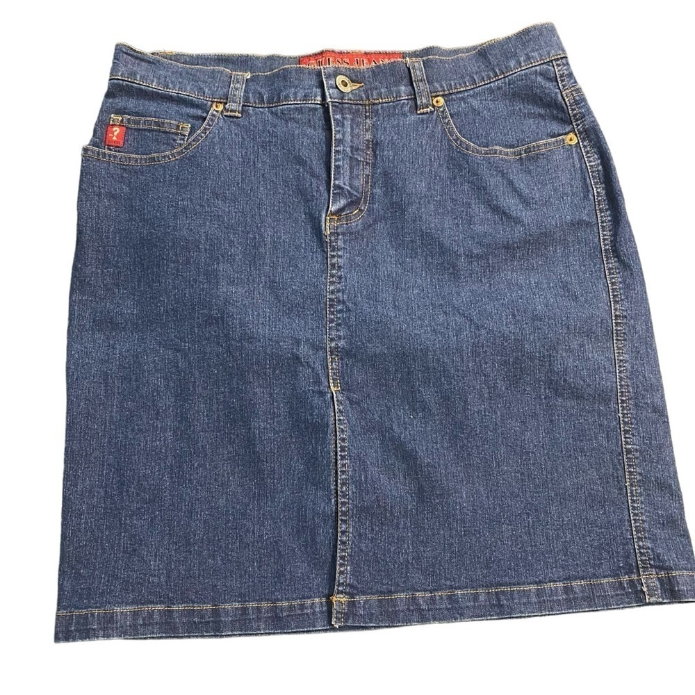 VTG 90’s y2k Guess Jeans Stretch Denim Knee Length Skirt Size 30